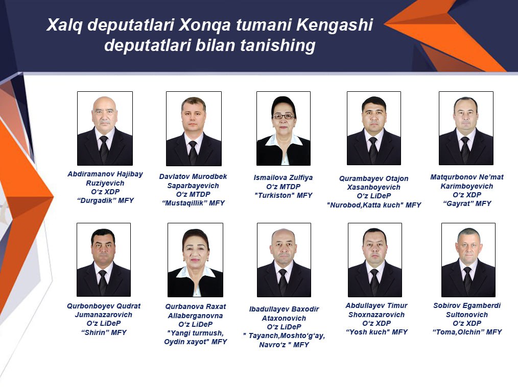 Xalq deputatlari Xonqa tumani Kengashi deputatlari bilan tanishing 